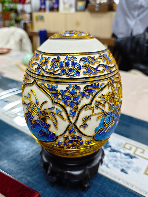 UNESCO Award-Winning handmade cloisonne ostrich egg decor Chinese intangible heritage Jingtailan art piece cloisonne DIY kits how to make cloisonne art